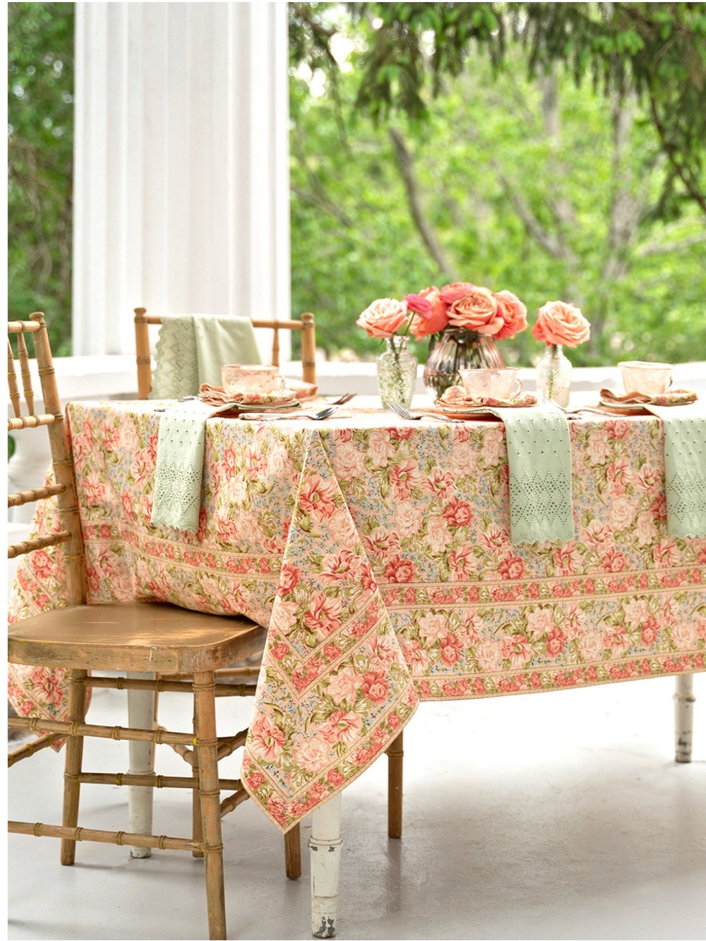 April Cornell Floral Tablecloth in Yellow, Pink, Red, Green